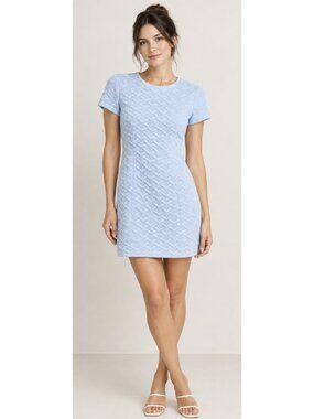 MILLE Geometric Textured Mini Dress in Pastel Blue Medium Preppy Office Party